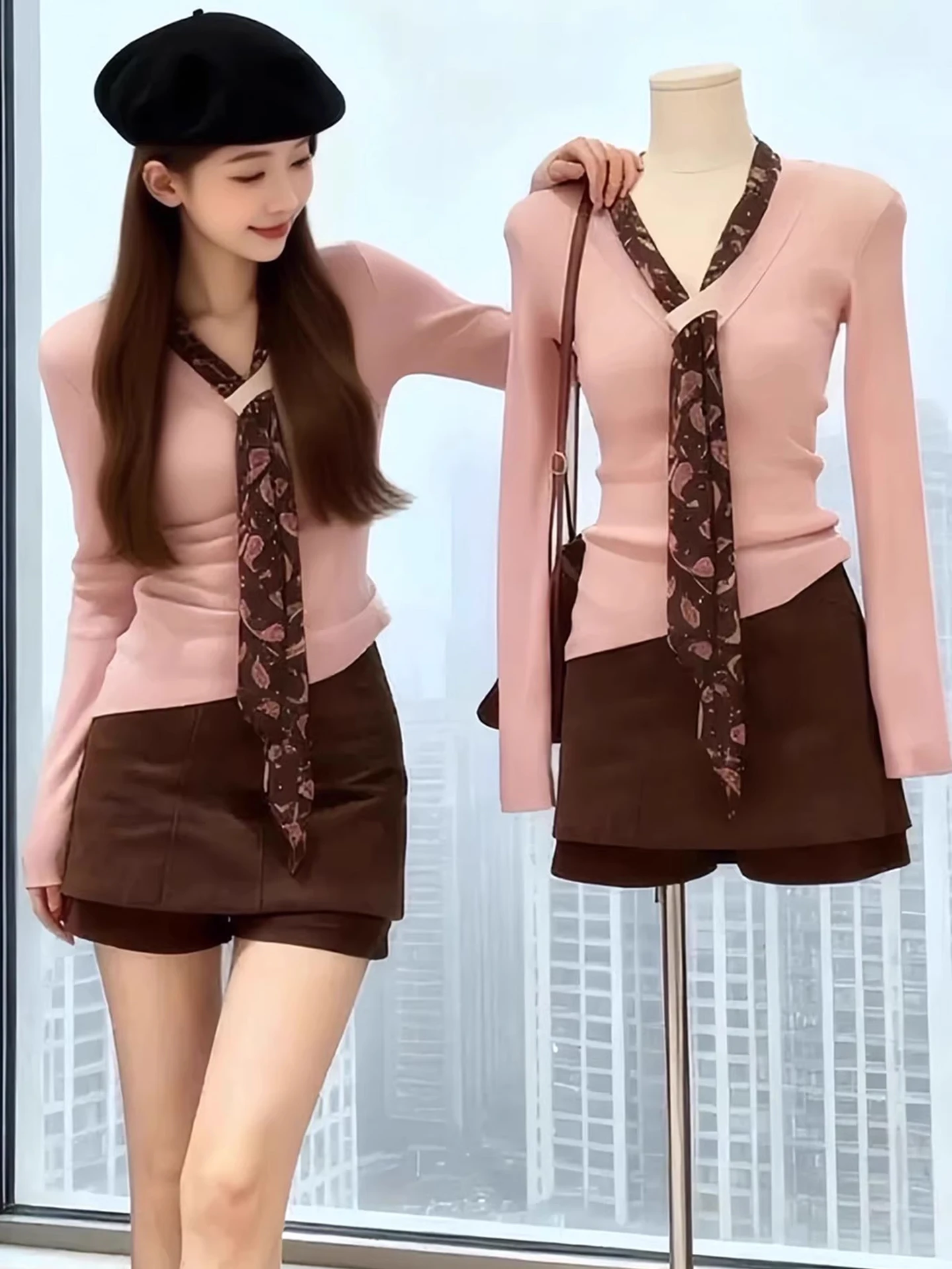 

Women's V-ne Knitted Sweater with Belt Hanging Ne Design Slim Fit Autumn Winter High End Feel Inner Wear Sweater