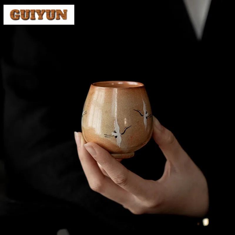 100ml Wood-fired Porcelain Crane Teacup Japanese Tea Bowl Single Cups Fragrance Cup Jianzhan Master Cups Tea Services Drinkware