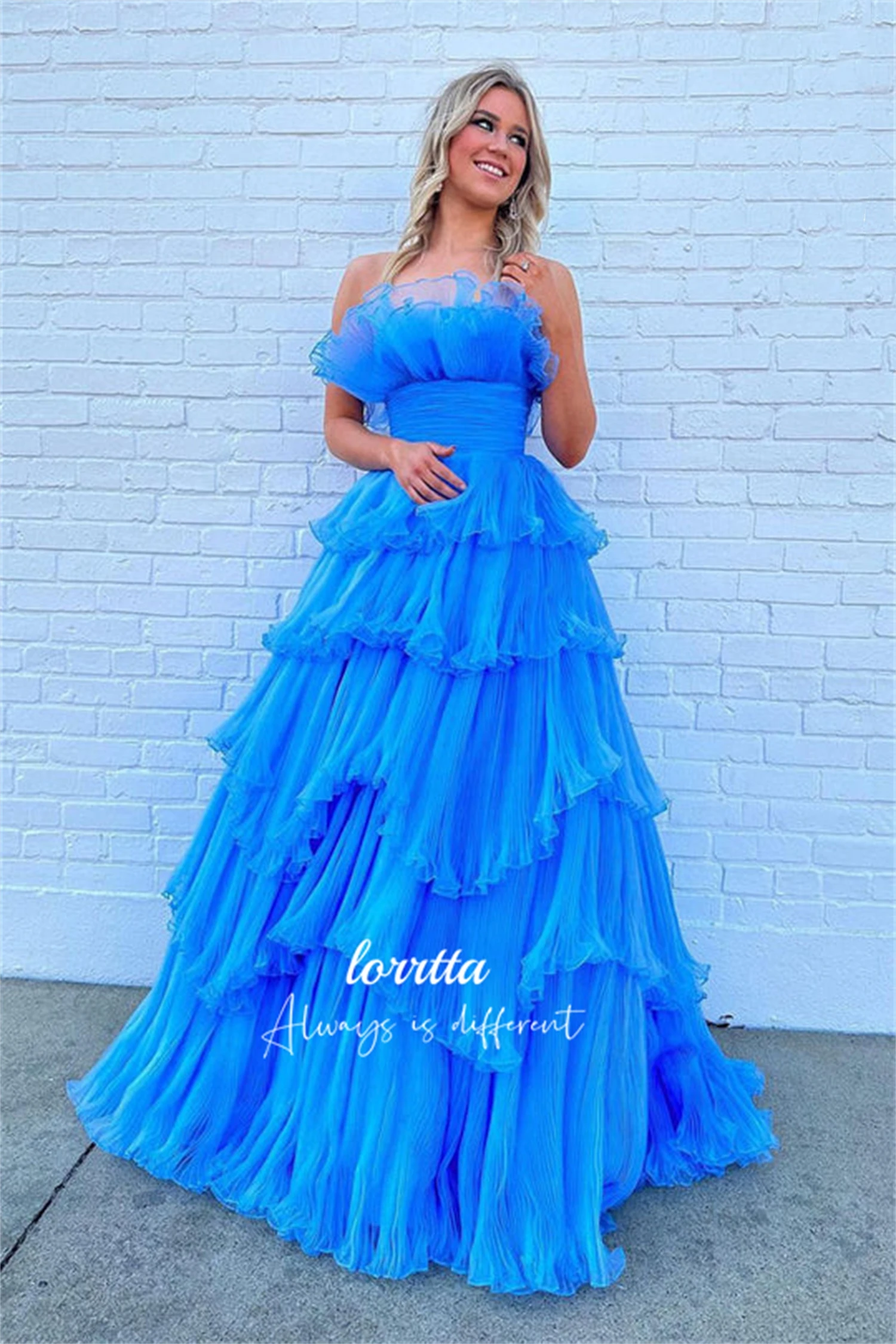 

Lorrtta Blue Strapless Ball Gown Layered Party Dress Frills Special Occasion Dresses With Long Sleeves Sharon Said Evening Prom