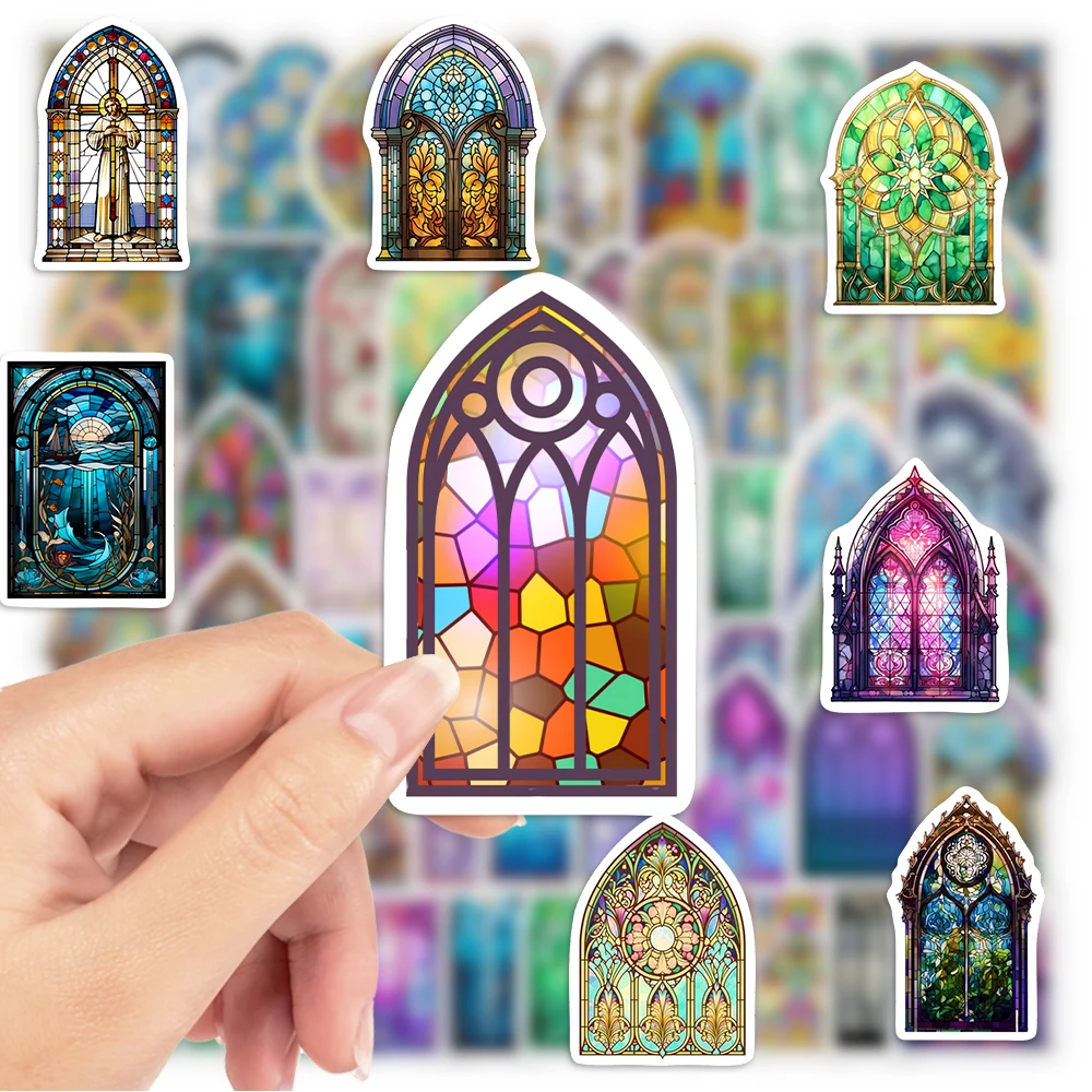 Church Stained Glass Windows Sticker Art DIY Toy Gift Decorative Decal for Junk Journals Laptop Luggage Bottle Guitar Waterproof