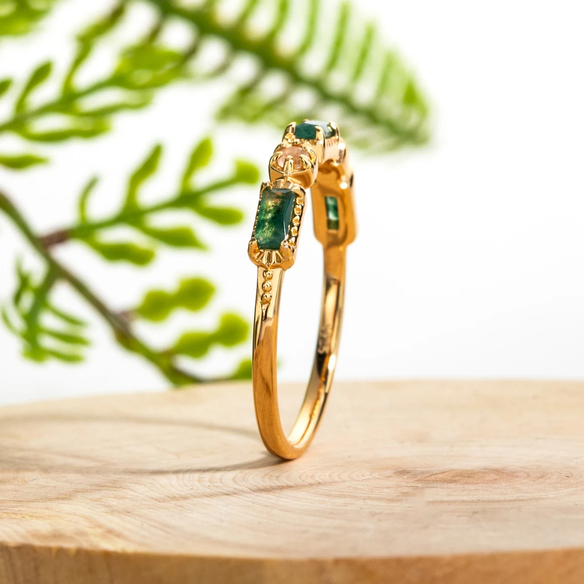 AliMoss 2*4mm 0.1ct Geometry Cut Moss Agate Wedding Half Eternity Band Rings 925 Sterling Silver Gold Plated CZ Ring for  You