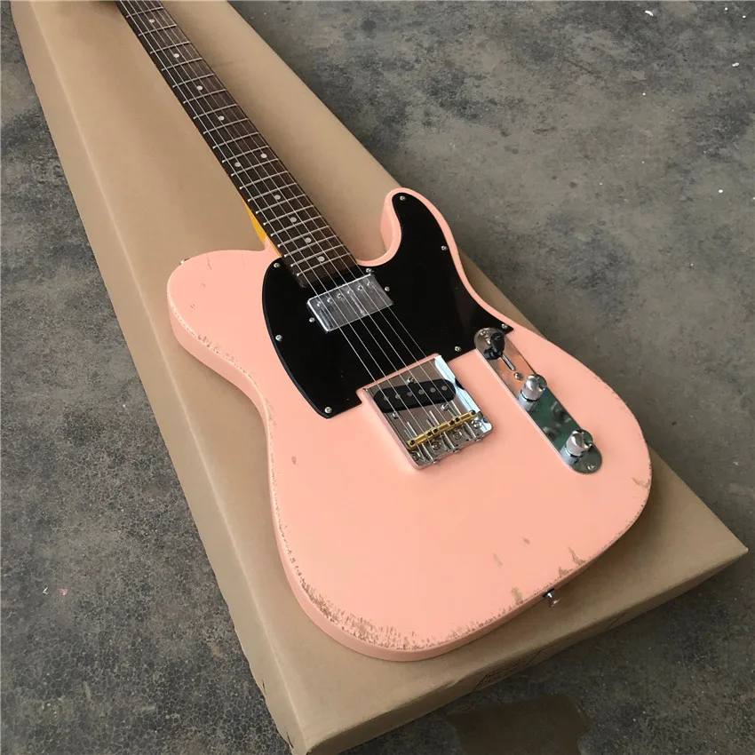 

Inventory, relic electric guitar pink, cow bone string pillow, passive pickup Factory wholesale and retail, free shipping