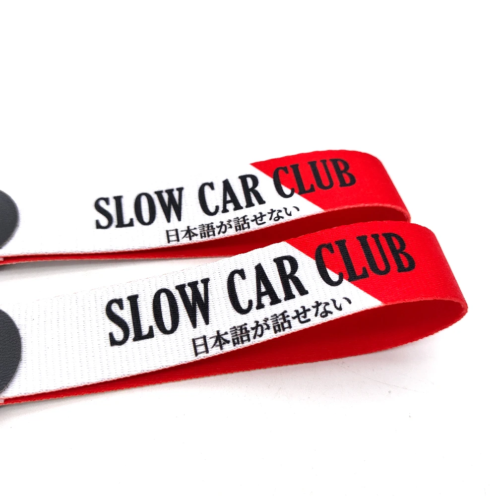 JDM Style Keyring Nylon Keychain SLOW CAR CLUB Key Tags Steel Spring Clip Lanyard Keychain Holder Car Motorcycle Accessories
