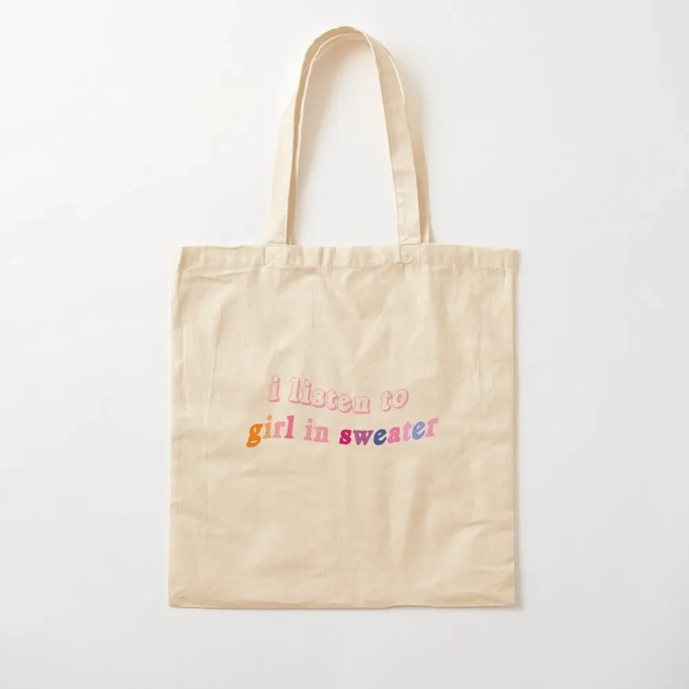 

i listen to girl in sweater Tote Bag canvas bags tote bags aesthetic Tote Bag