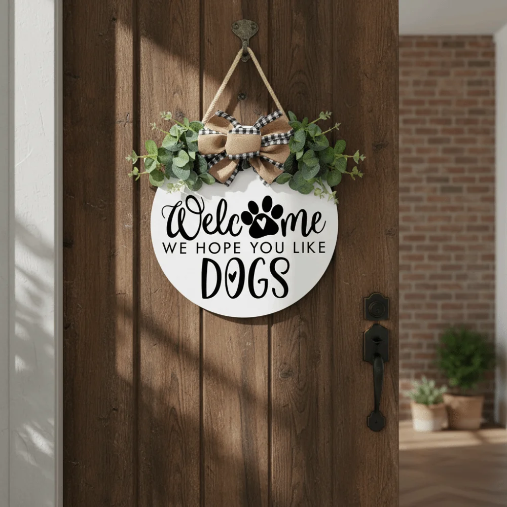 Garlands 2D Flat Welcome Sign Flower Wooden Hanging Decoration Round Shape Bow Knot Wall Art Home Decor