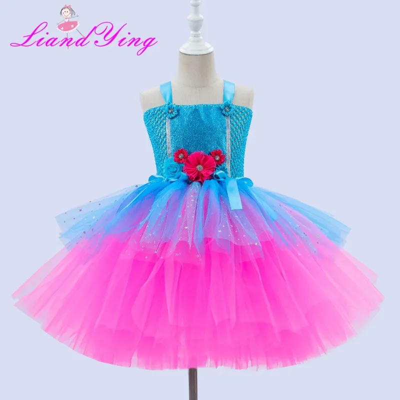 six one Tutu Dress for Girls Princess Poppy Birthday Costumes for Kids Magic Elves Halloween Dresses Girl Fairy Flower Outfits