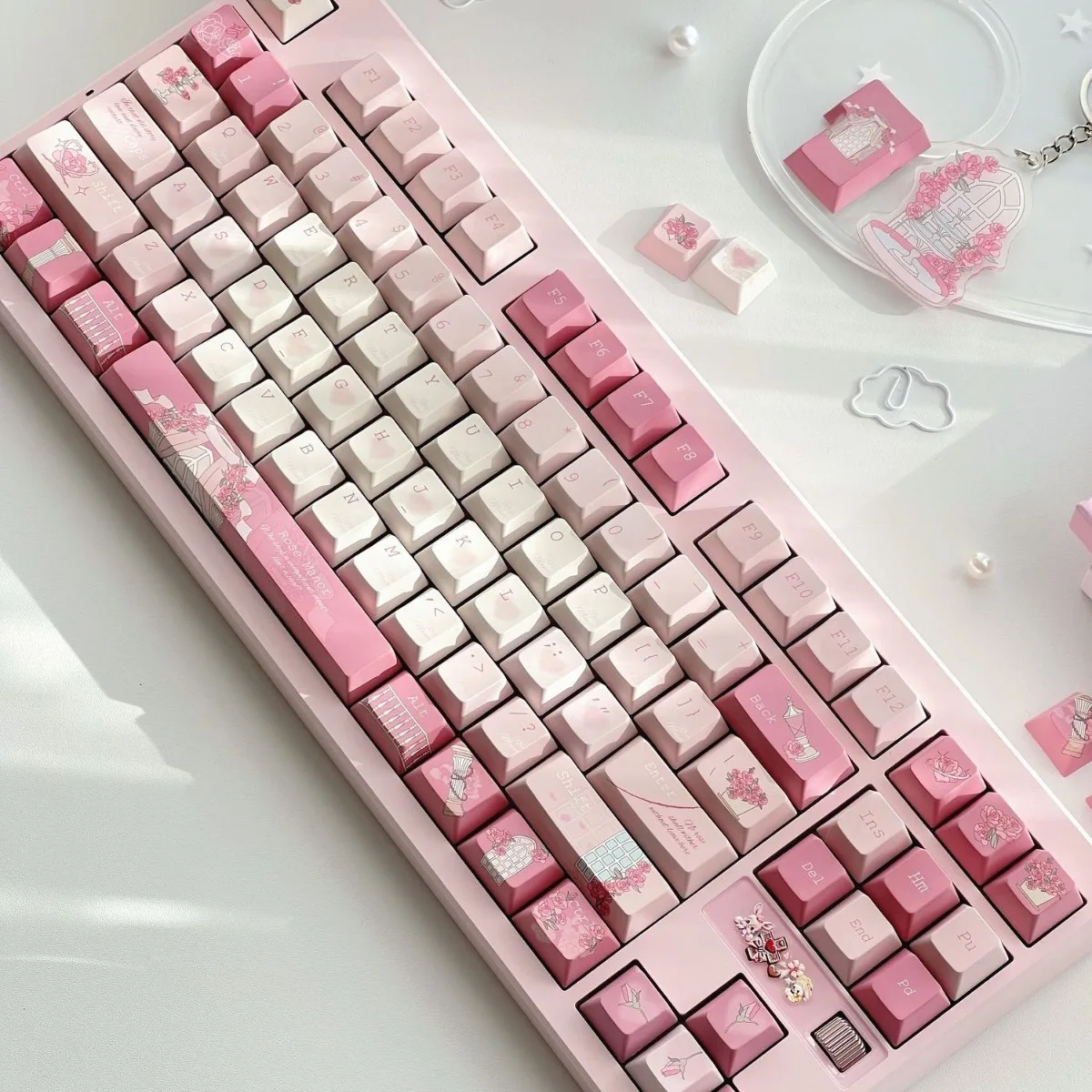 

Комплект из пяти сублимационных кейкапов для механической клавиатуры Rose Garden из материала BPT, оригинальный, малый размер, полный набор