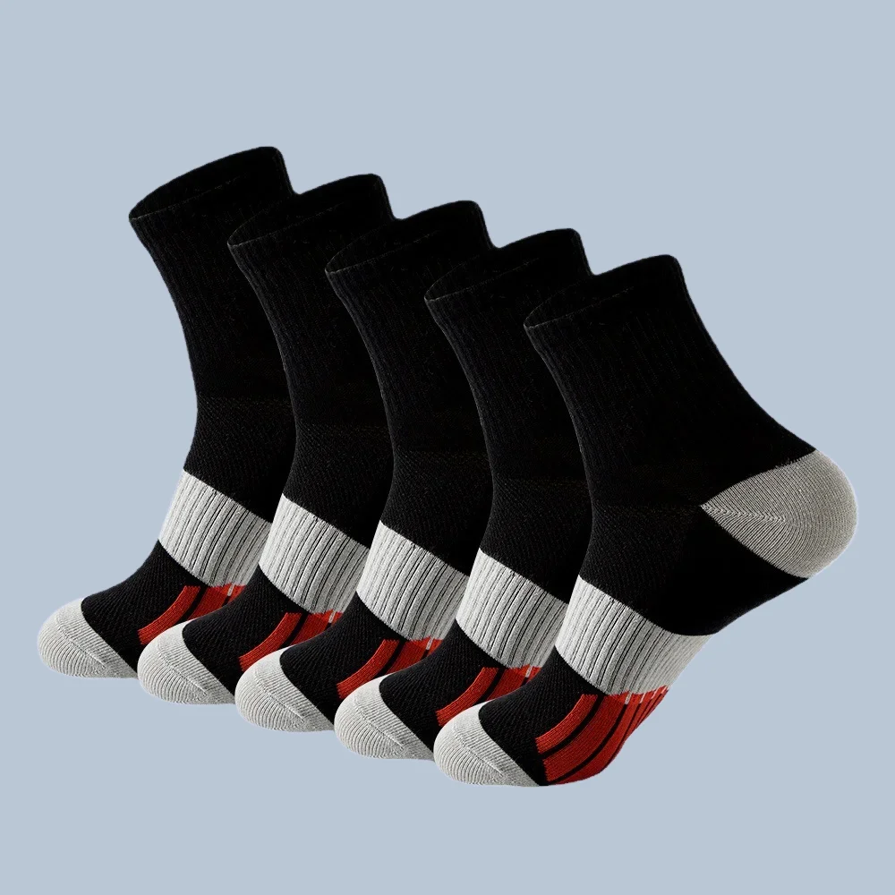 

5 Pairs High Quality Men's Trend Sports Socks Breathable College Athletic Socks Sweat-Absorbent Professional Men's Running Socks