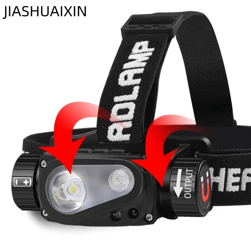 

JIASHUAIXIN светодиодный сенсорный налобный фонарь USB Type C перезаряжаемый магнитный налобный фонарь для рыбалки и кемпинга