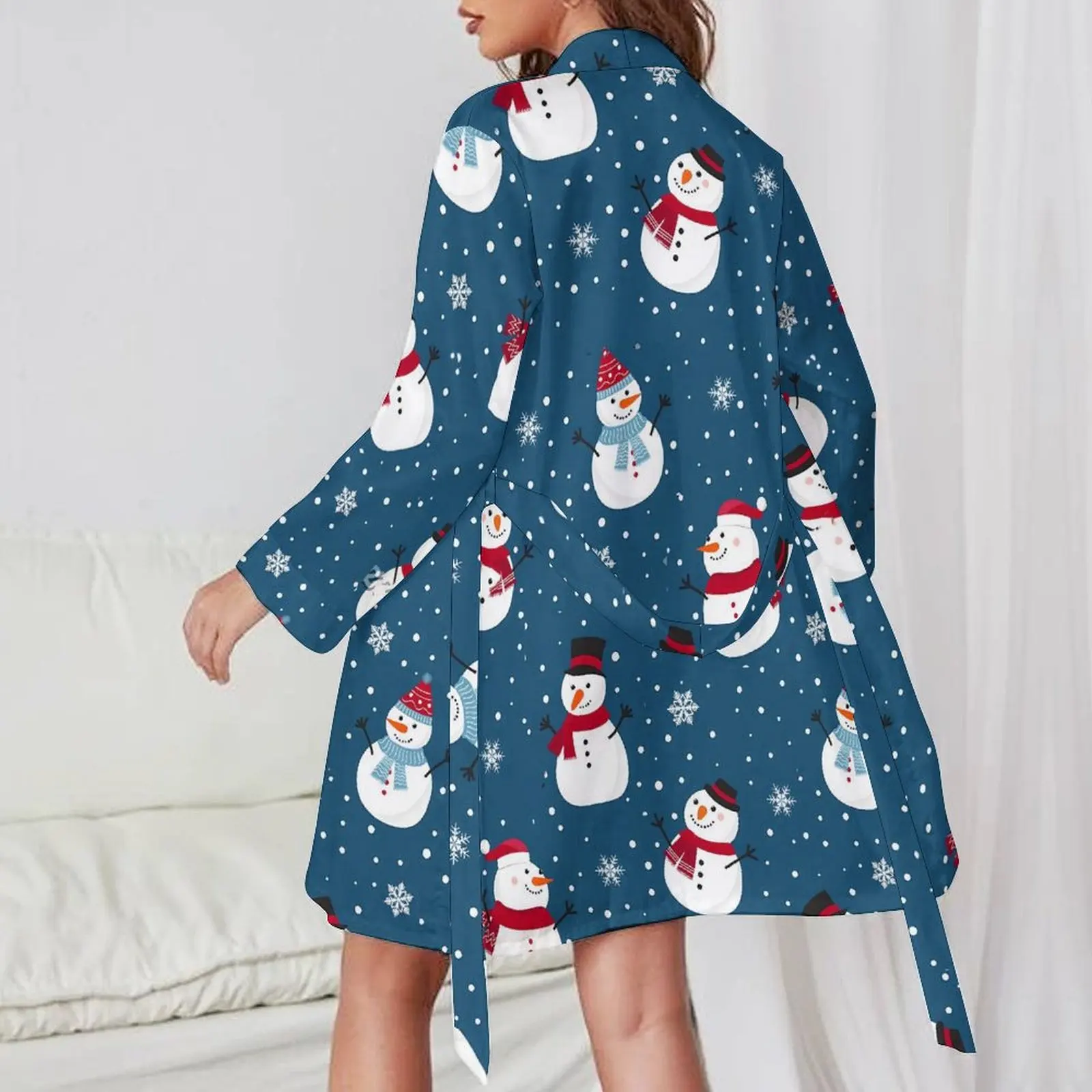 CHRISTMAS Pajama Robe WINTER SNOWMAN Long Sleeve Casual Loose Pajamas Robes Women V Neck Sexy Bathrobe Spring Custom Dresses