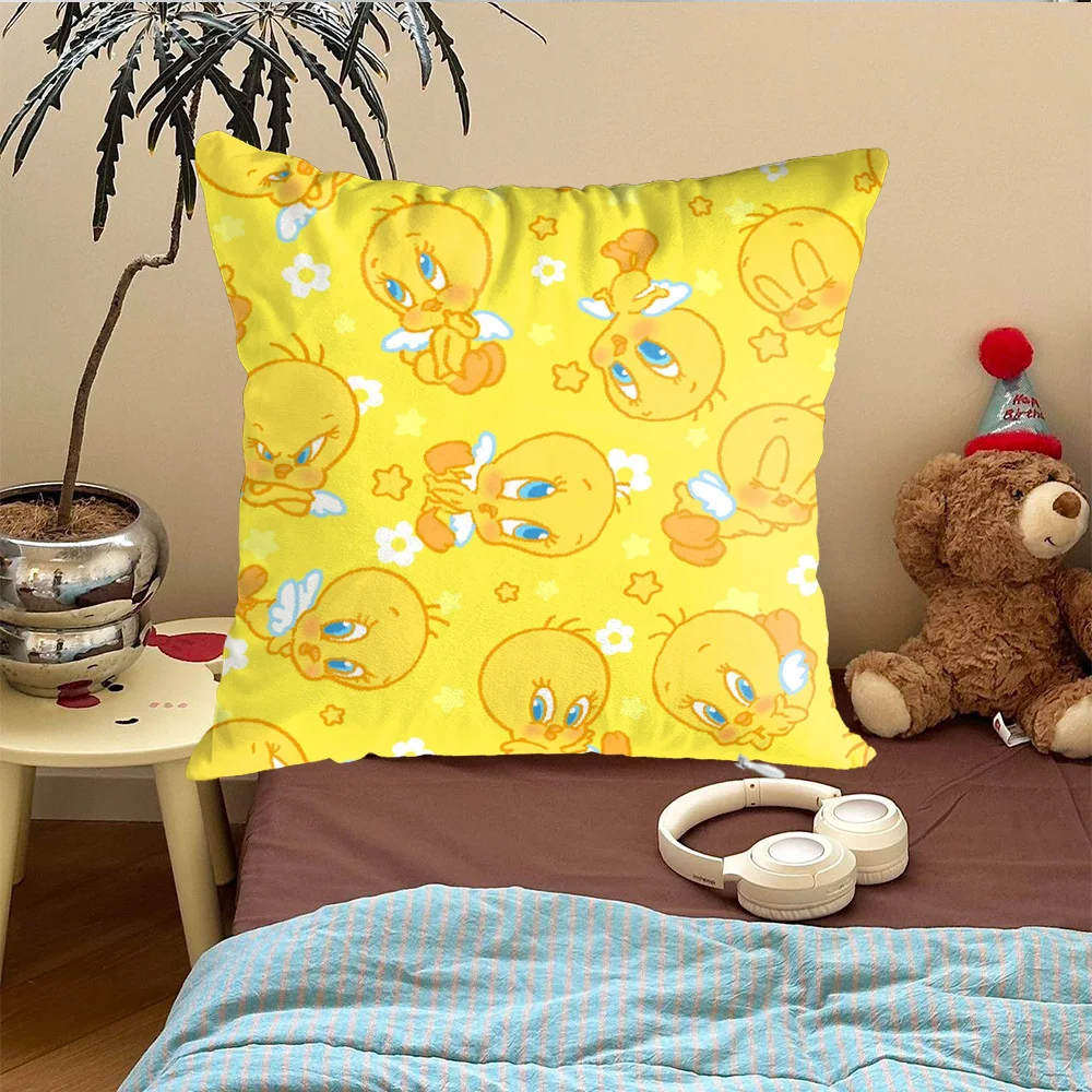 Funda de cojín Kawaii t-tweety bird, fundas de cojines de 45x45, artículos de decoración para habitación, decoración navideña para el hogar, almohada decorativa bonita