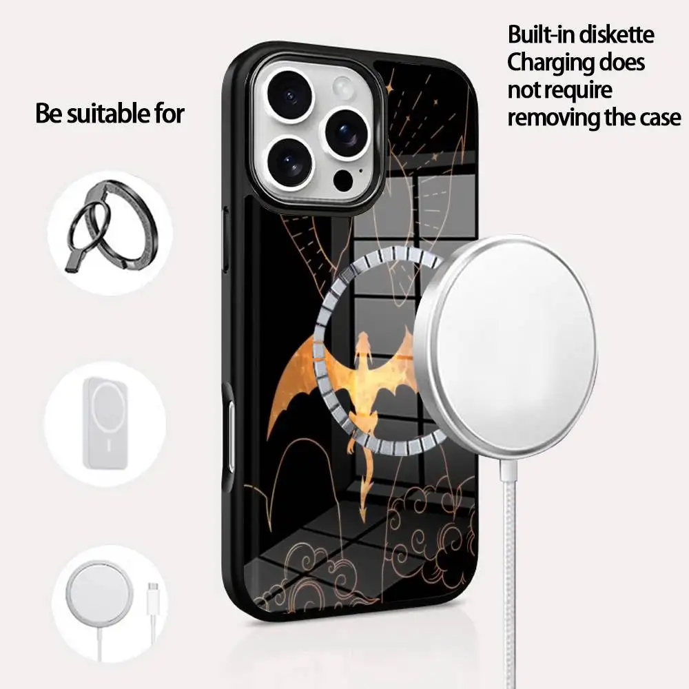 

F-Fourth Wing Dragon Phone Case For IPhone 16 15 14 13 12 11 Pro Max Plus Mini Magsafe Mirror Wireless Magnetic Cover
