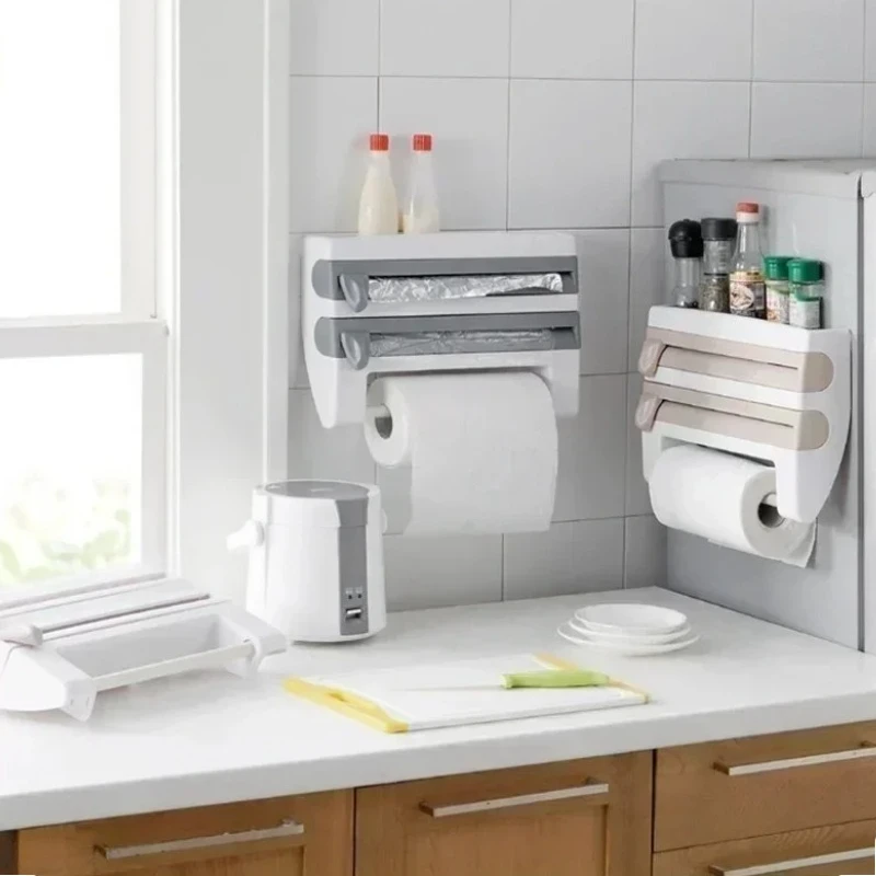 Kitchen Cling Film Tissue Holder Sliding Knife Cutter Aluminum Foil Barbecue Paper Cutting Box Household Towel Storage Racks