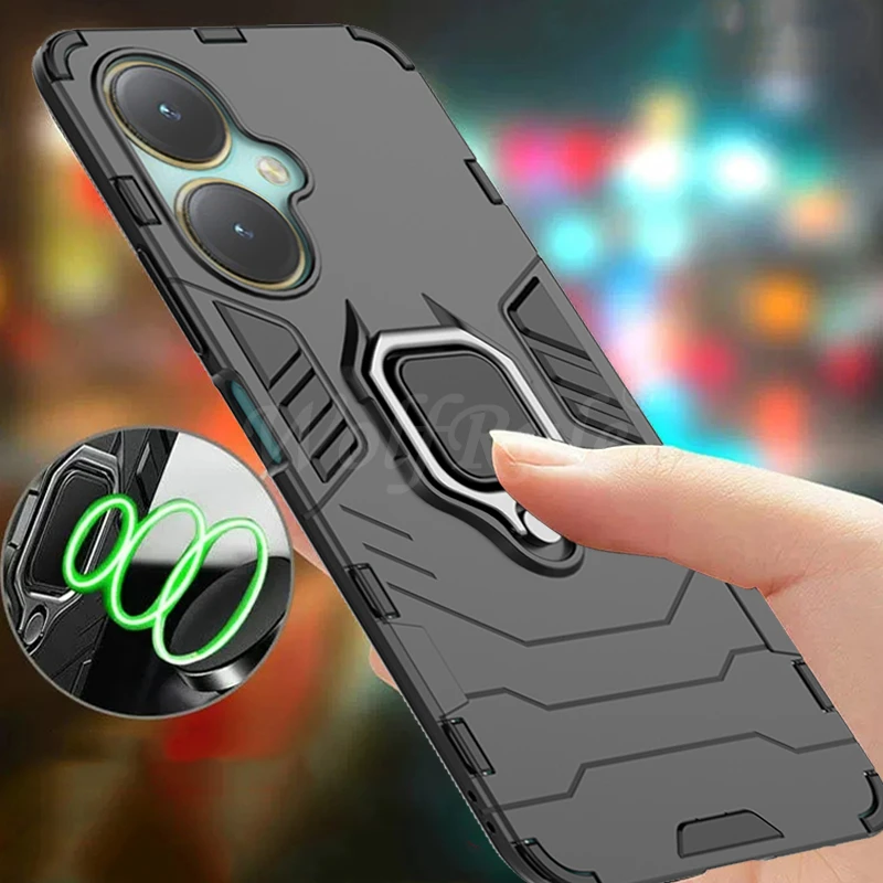 

For Vivo Y27 4G Case Cover Vivo Y27 4G Capas Bumper PC Shockproof Hard Armor Car Ring Magnetic Holder Cover Vivo Y27 4G Fundas