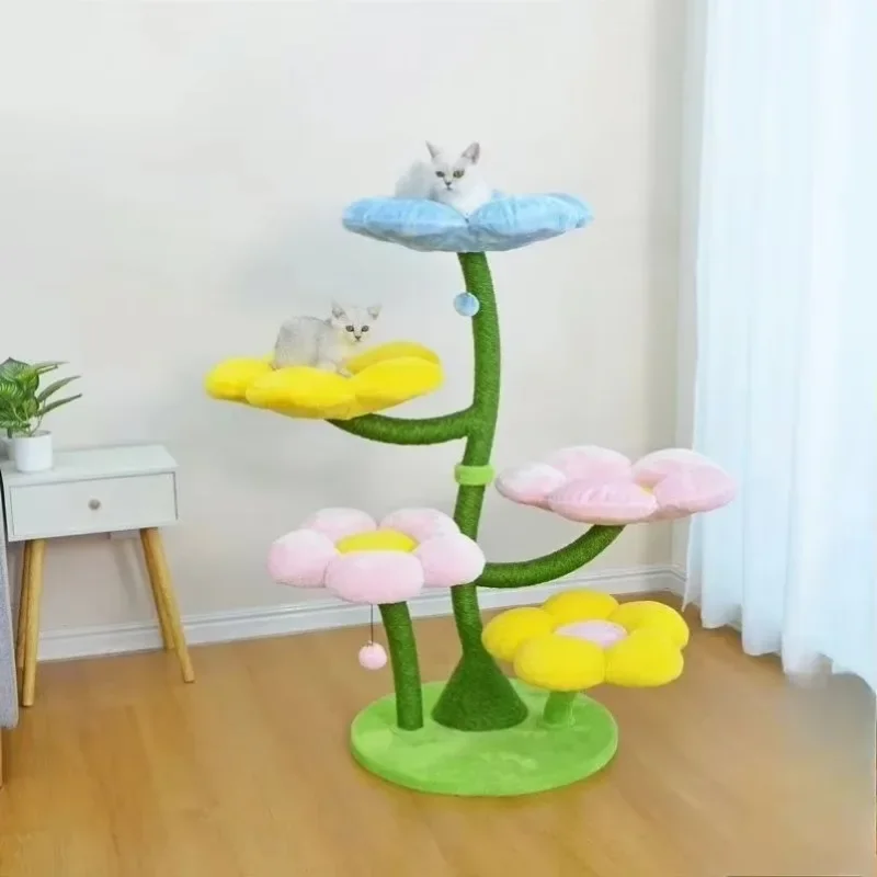 Small wooden cat climbing frame and nest frame sisal pet scratch column, flower pet toys have no floor space