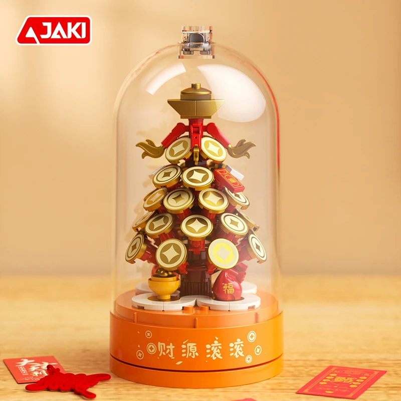 JAKI new national tide series music box music box revenue Spring Festival decoration pieces adults building blocks toys