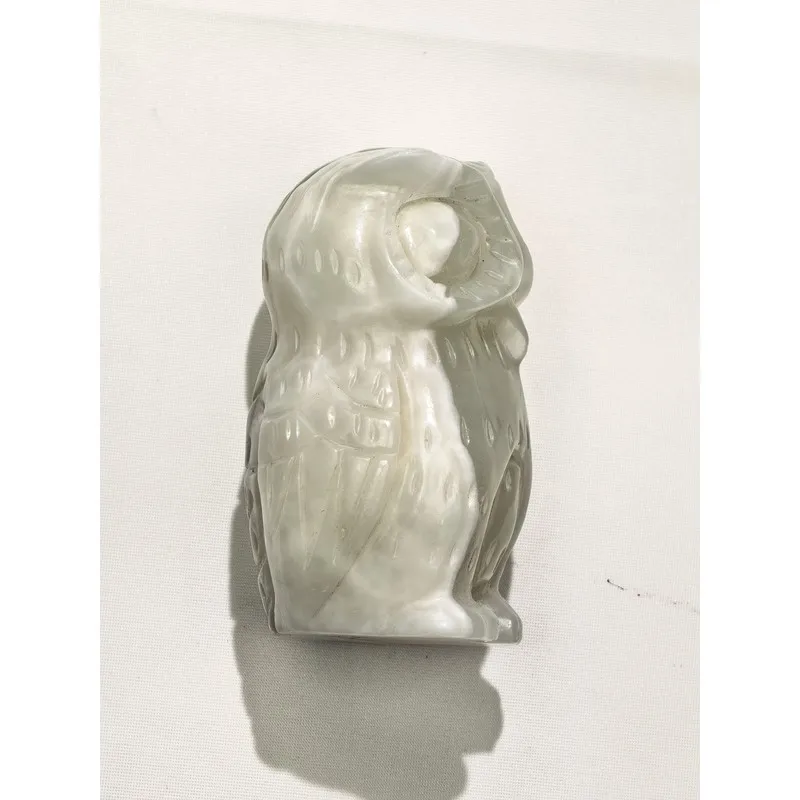 Natural Afghan Jade Owl Figurine Hand Carved Serpentine Stone Animal Statue Wisdom Symbol Home Office Desk Decor Collectible Gif