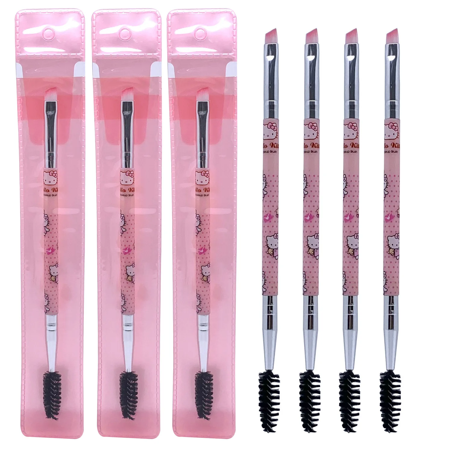 New Cartoon Hello Kitty Kawaii Girls Double-headed Eyebrow Brush Anime Portable Women Professional Soft Hair Brow Eyeliner Gifts