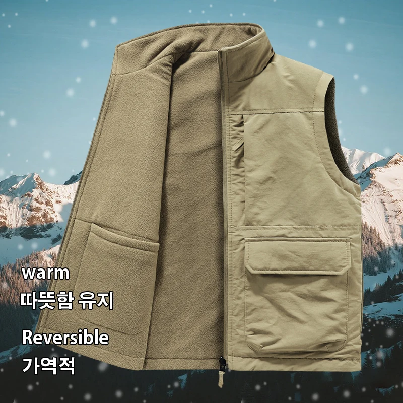 

Autumn Winter Men's Outdoor Padded Vest 2025 Multi-pocket Reversible Men Vest Casual Workwear Undershirt Men Sleeveless Jacket