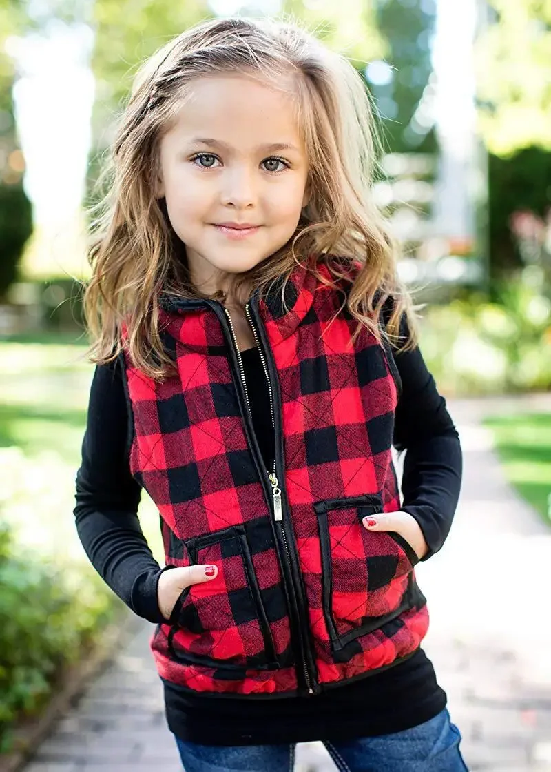 

Toddler Baby Girl Plaid Zipper Jacket Kids Sleevless Fall Winter Warm Waistcoat Vest Pocket Coat Tops