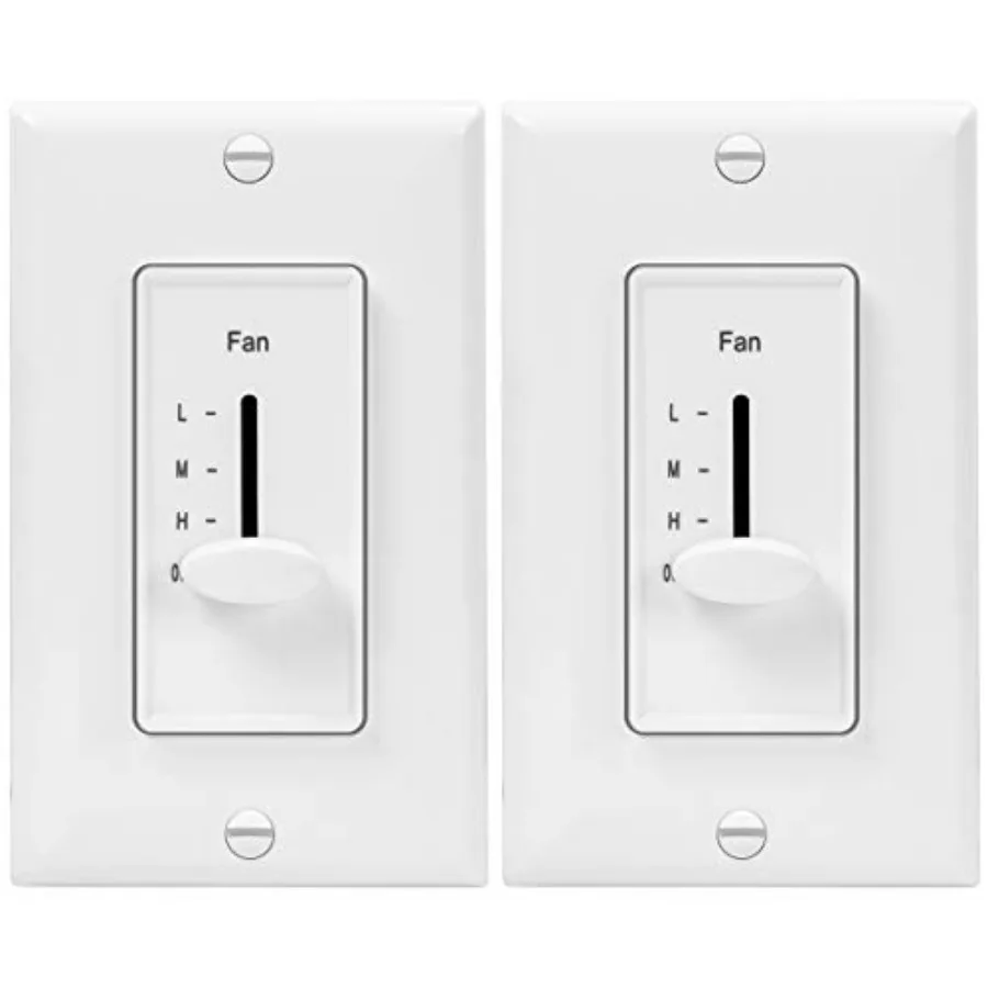 

3 Speed Decora in Wall Ceiling Fan Control, Slide Switch, 120VAC, 2.5A, Single-Pole, Neutral Wire NOT Required, 17000-F3-W2P, W