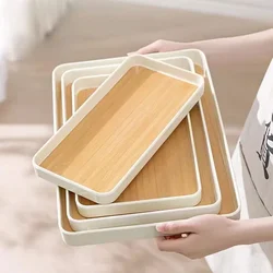 Bamboo Tray Diamine Japanese Dinner Plate Imitation Bamboo Pattern Tea Tray Plastic Storage Tray Thickened Fall-proof Tray