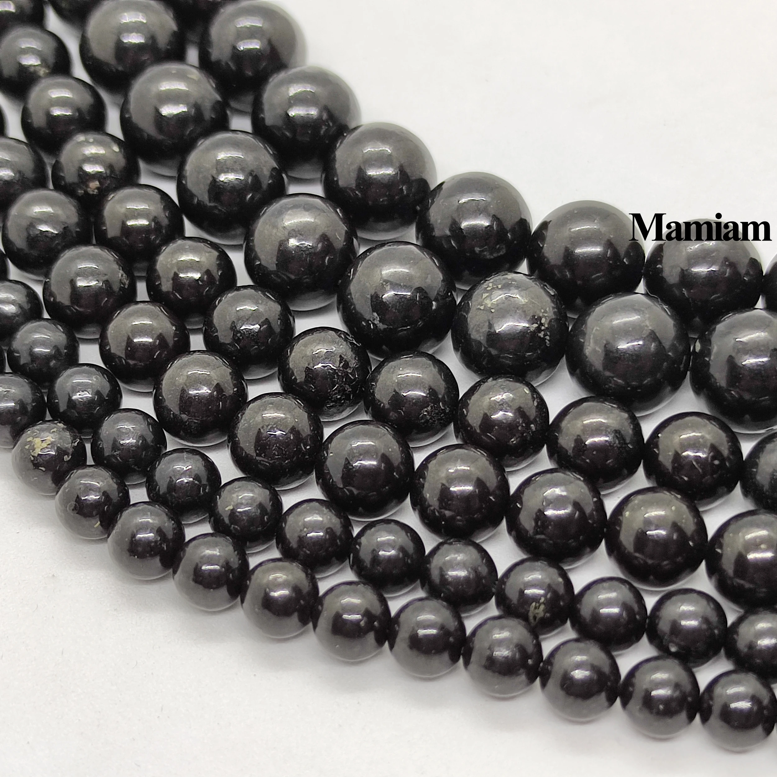 Mamiam Natural A Shungite Beads 6mm 8mm 10mm Smooth Round Loose Stone Diy Bracelet Necklace Jewelry Making Gemstone Gift Design