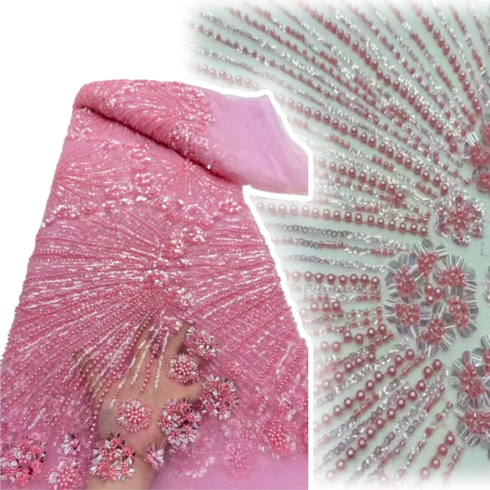 

Роскошная нигерийская африканская кружевная ткань с бисером, высокое качество, вышивка блестками, африканская французская кружевная ткань для шитья платья 1174