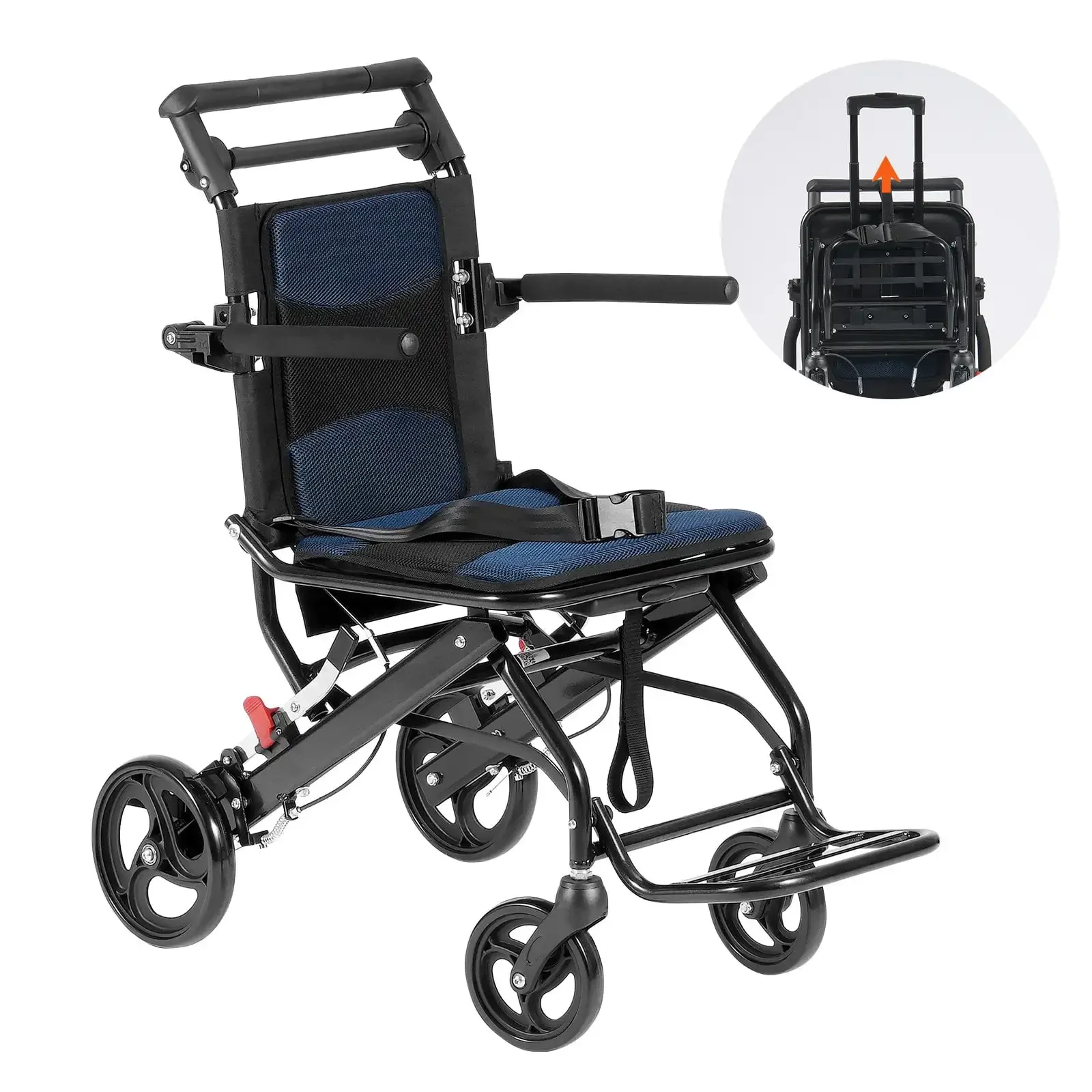 Aluminum Alloy Transport Chair, Foldable with 15.75-Inch Wide Seat, 220 lbs Capacity