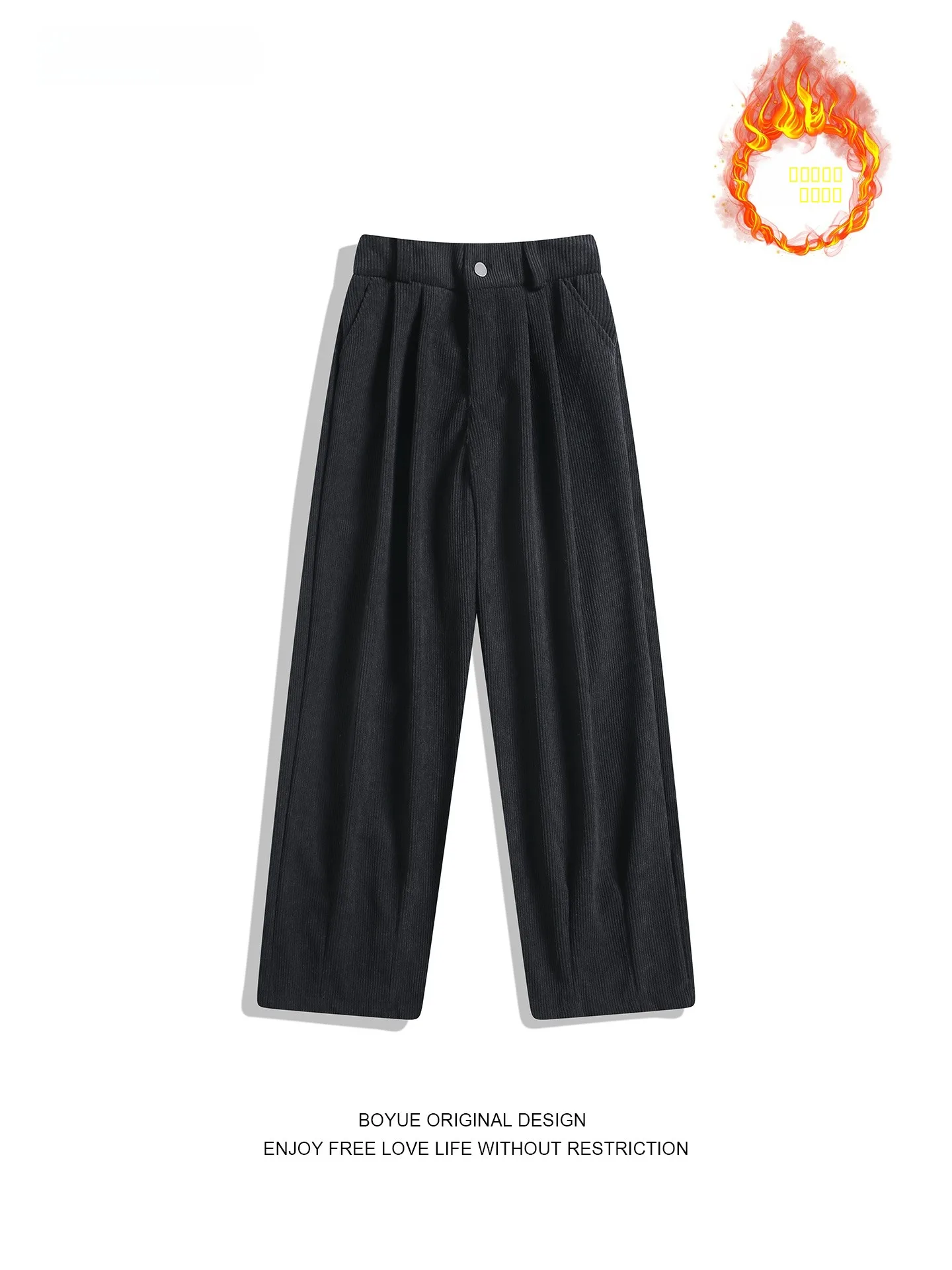 

Boyue Men's Thiened Corduroy Straight Leg Casual Pants Commute Versatile Slimming Warm Pred Pleat West Pants