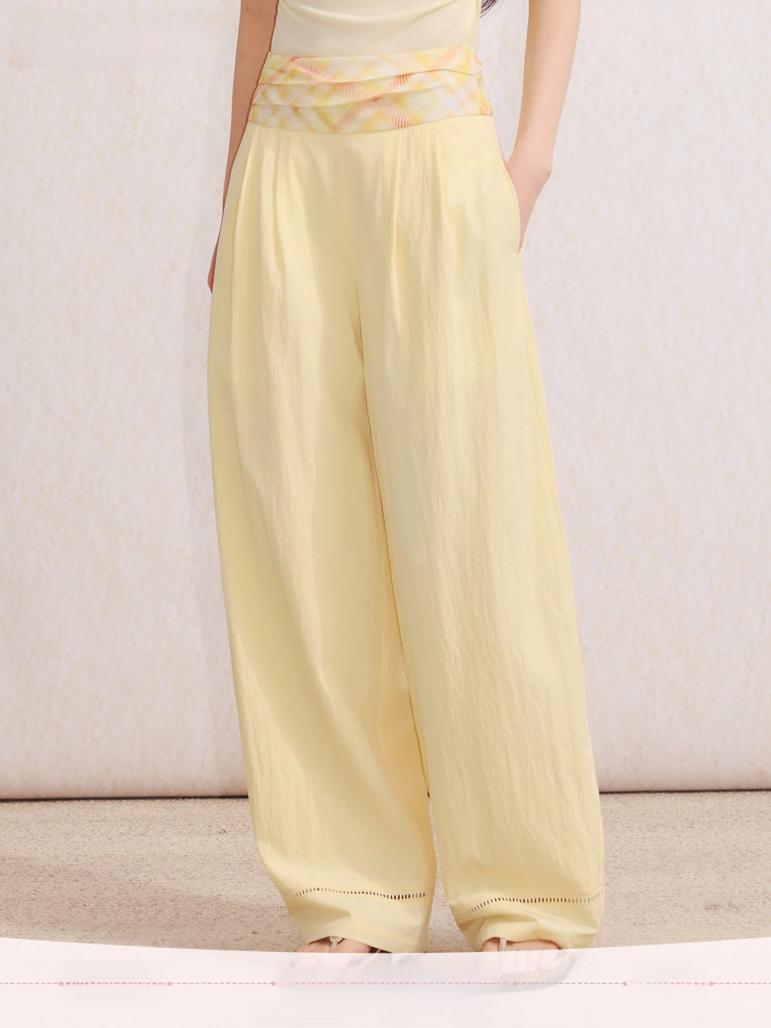 

Повседневные брюки Umoumo с цветовыми блоками, легкие, драпированные, в праздничную клетку, с дышащими вставками, длинные, с высокой талией, на резинке