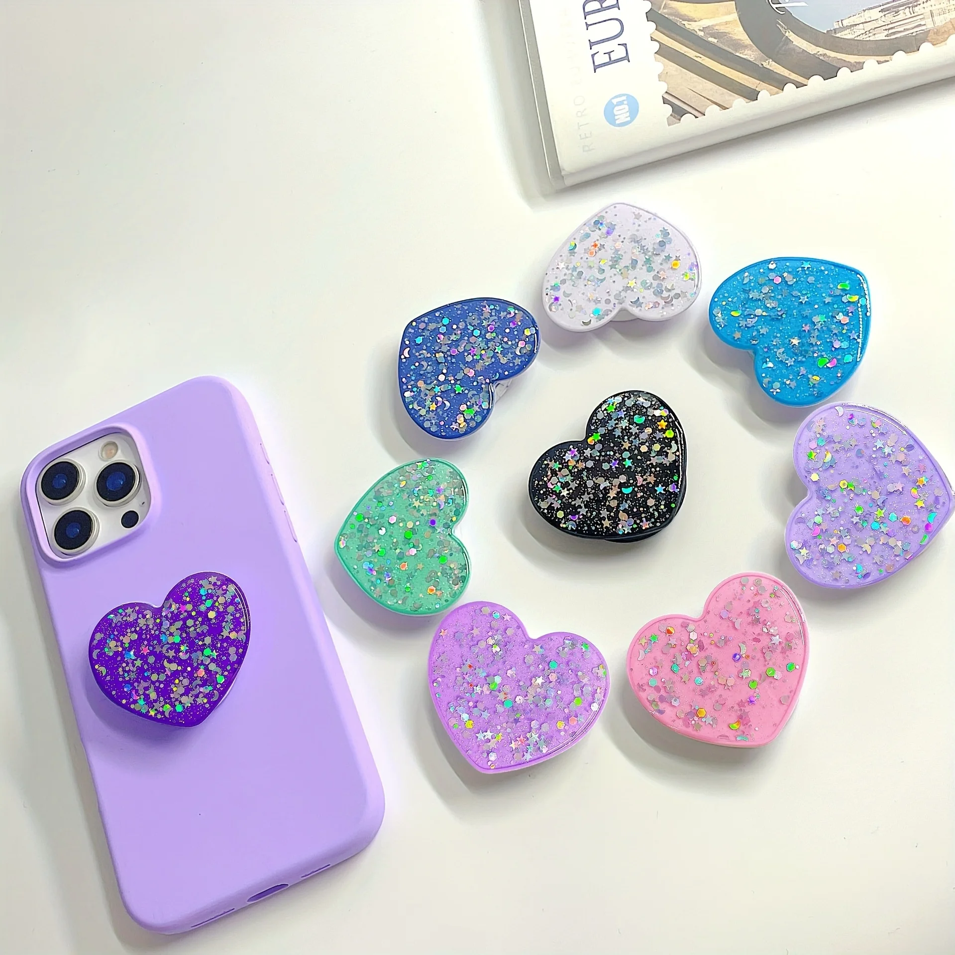 

Вращающийся на 360 градусов многофункциональный держатель для телефона с подсветкой, изготовленный из АБС-пластика, полимерного клея и блестящих звезд, подходит для всех телефонов