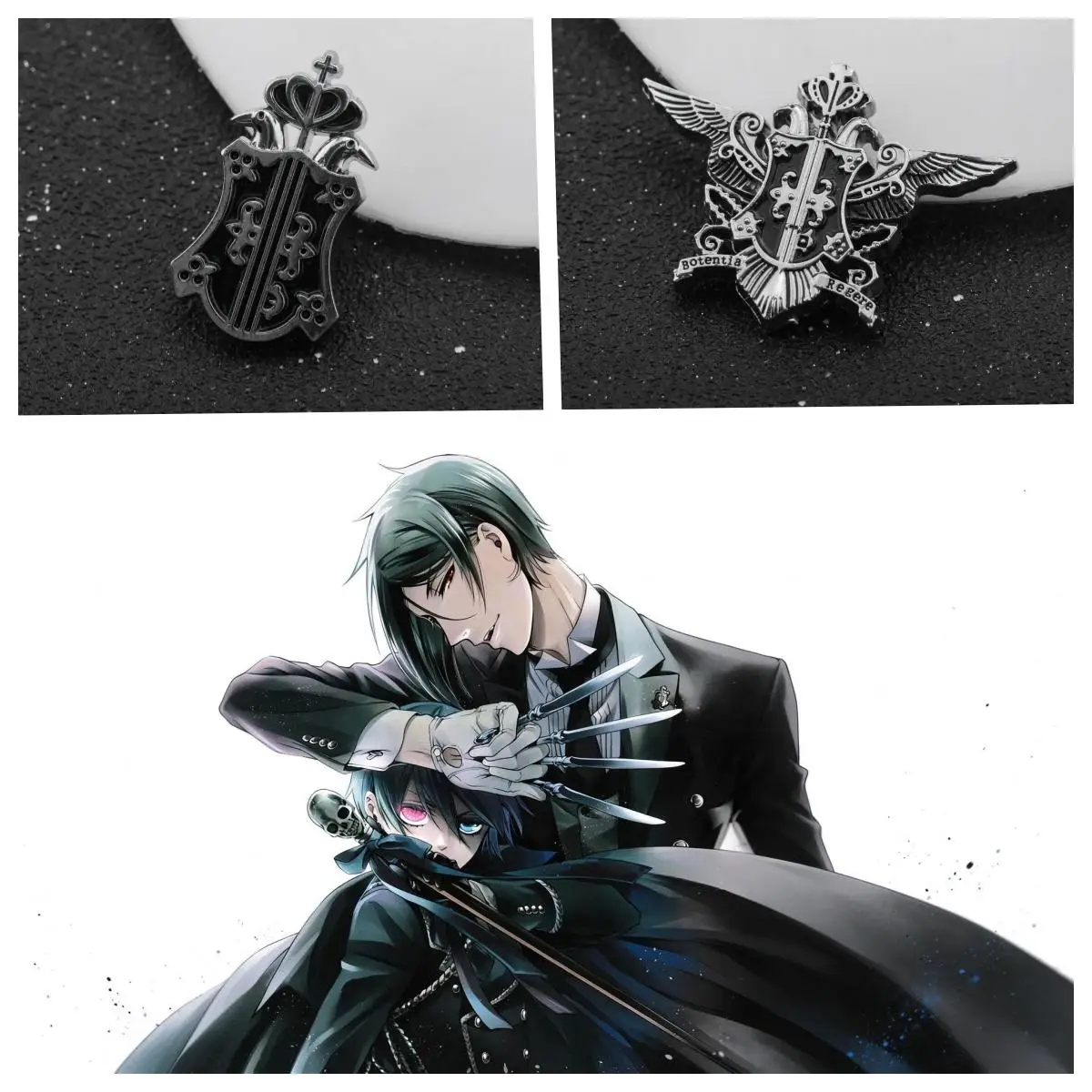 Sebastian Ciel from Black Butler  Character Brooch Violin Crown Badge Collar Accessory Dark-themed Cosplay Jewelry Gift