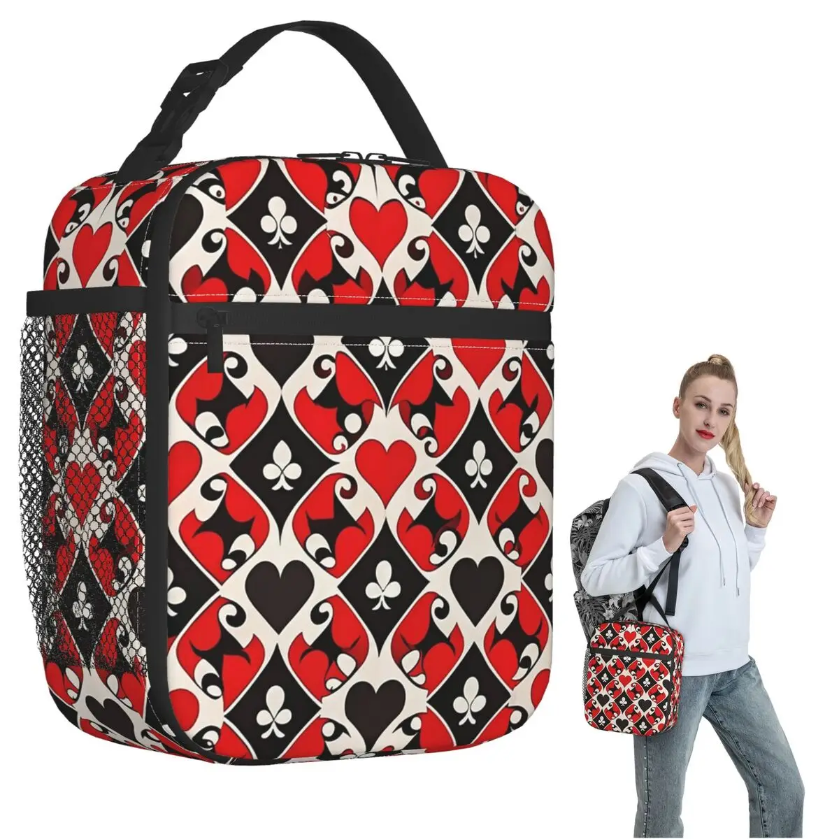 Playing Cards Symbols Insulated Lunch Bag for Women Kids Portable Food Boxes Thermal Lunch Box Tote