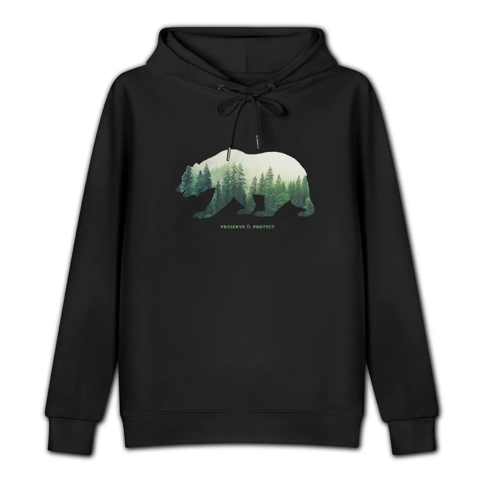 Preserve & Protect Nature Double Exposure Bear Silhouette Trees Forest Save the Environment Climate Change Wilde Pullover Hoodie