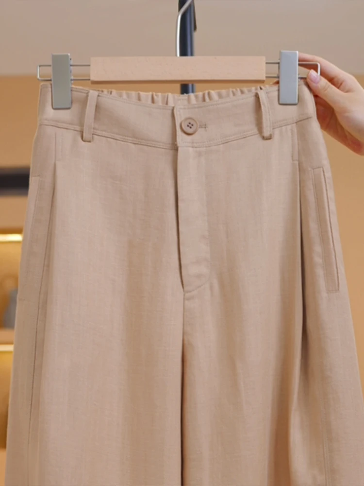 

High Waist Loose Fit Nine-Tenths Casual Pants Women Summer Thin New Style Harlan Linen Pants Korean Style Commute Wind