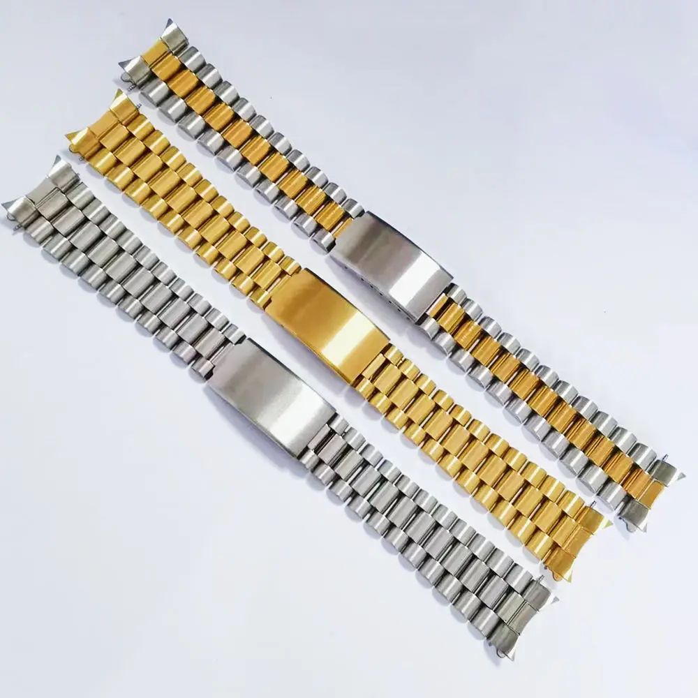 

Gold Silver Stainless Steel President Curved End18mm 20mm 21mm Watch Strap Band Bracelet Fit For ROX SKX Watch