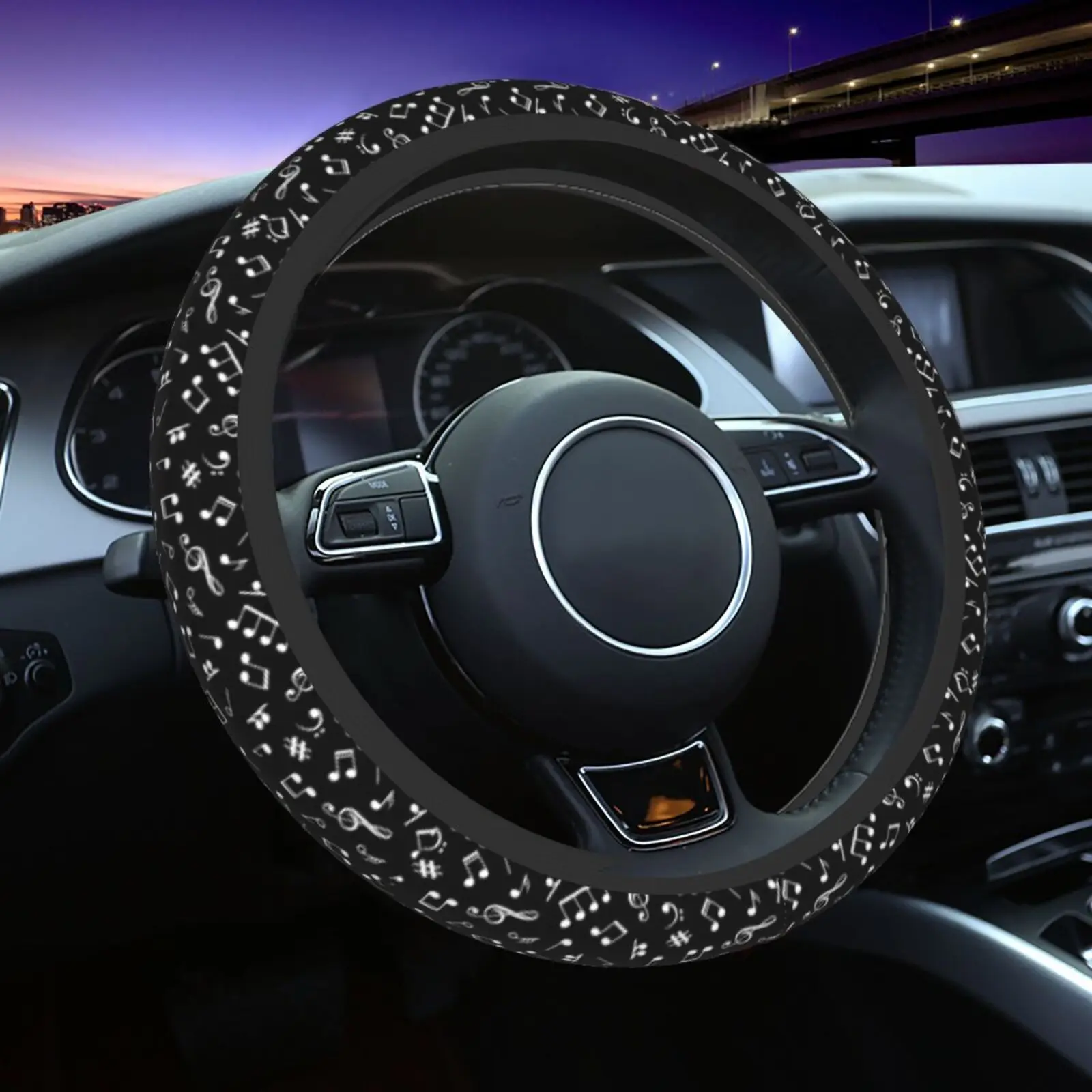 Housse de volant antidérapante avec Note de musique de Piano, Protection Uv et solaire, ajustement universel, protecteur de roue de voiture de 15 pouces pour femmes et hommes