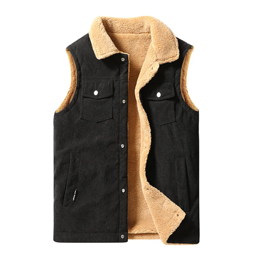 Winter Fleece Warm Vest Men's Winter Jacket Thicken Corduroy Cashmere Waistcoat Casual Sleeveless Coat Male Outerwear Clothing