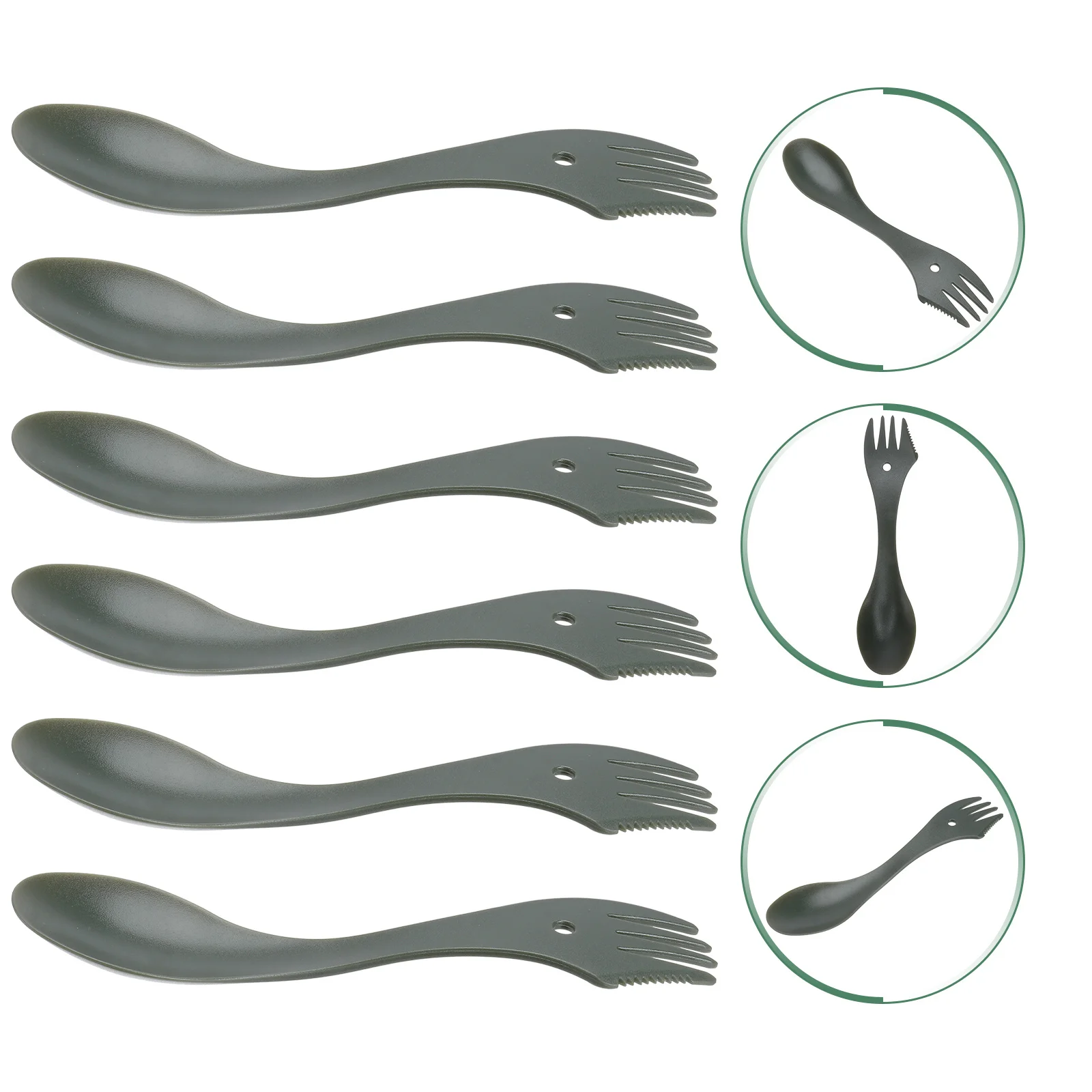 

6Pcs Plastic Tableware 3-in-1 Multi-Function Spoon Fork Cutter Camping Picnic Outdoor Cutlery Durable Lightweight