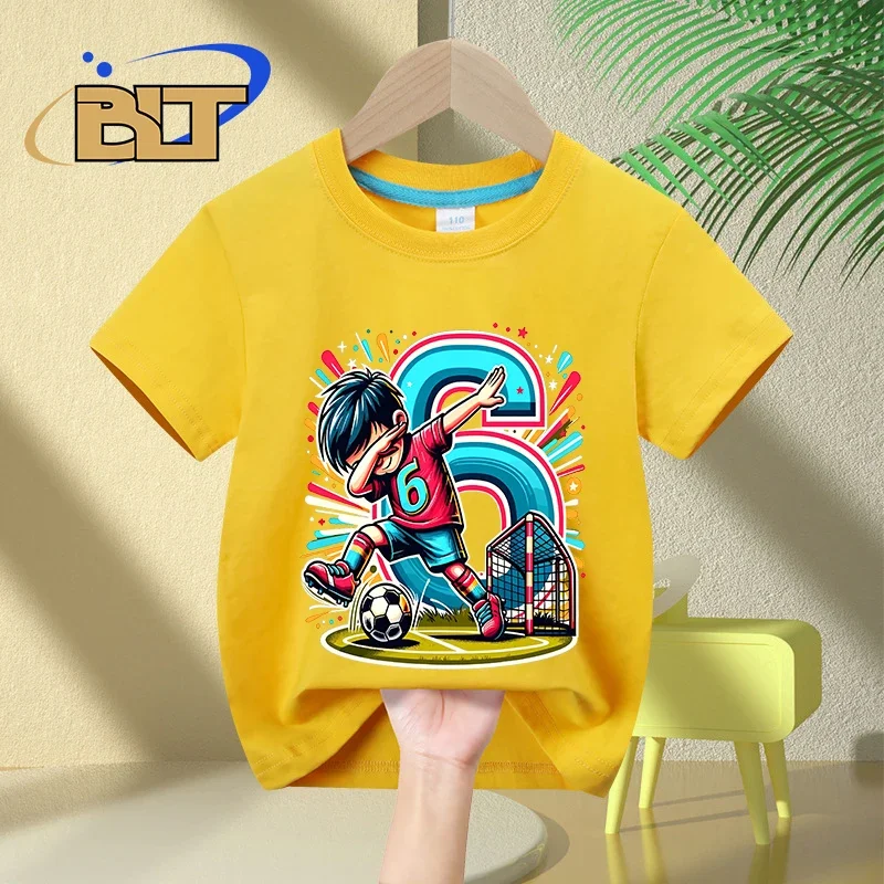 Camiseta de cumpleaños para niños de 6 años, ropa de algodón de manga corta para fanáticos del fútbol, regalo de cumpleaños para niños