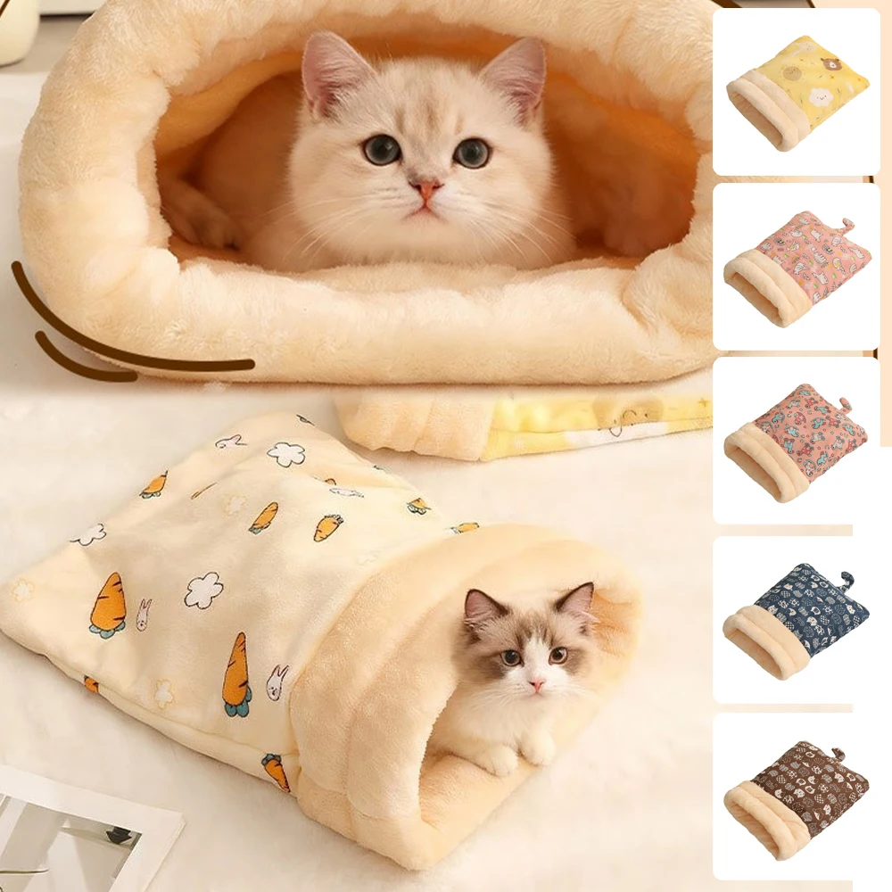 

Semi-closed Cat Sleeping Bag Cozy Cat Burrow Bed Winter Warm Plush Pet Cave Secure Comfortable Dog Cushion Nest Casa Para Gatos