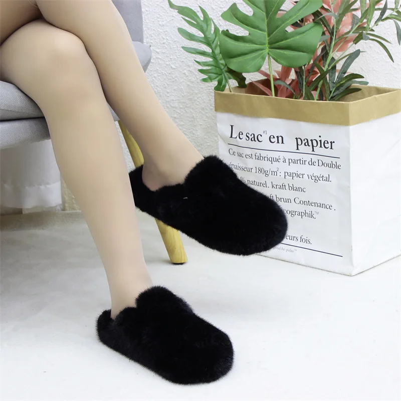 

Summer Faux Fur Slippers Women Indoor Furry Fur Slides Female Plush Flip Flops Flats Sandals Casual Fluffy Slippers House Shoes