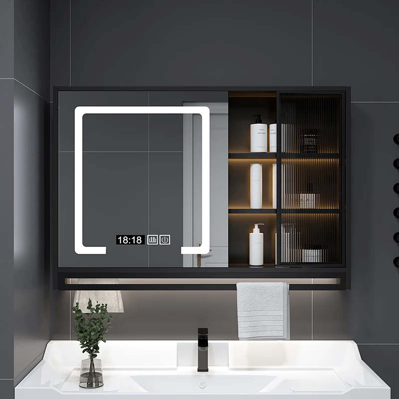 Intelligent bathroom mirror cabinet separate wall-mounted glass door laminate lamp bathroom bathroom mirror wall-mounted