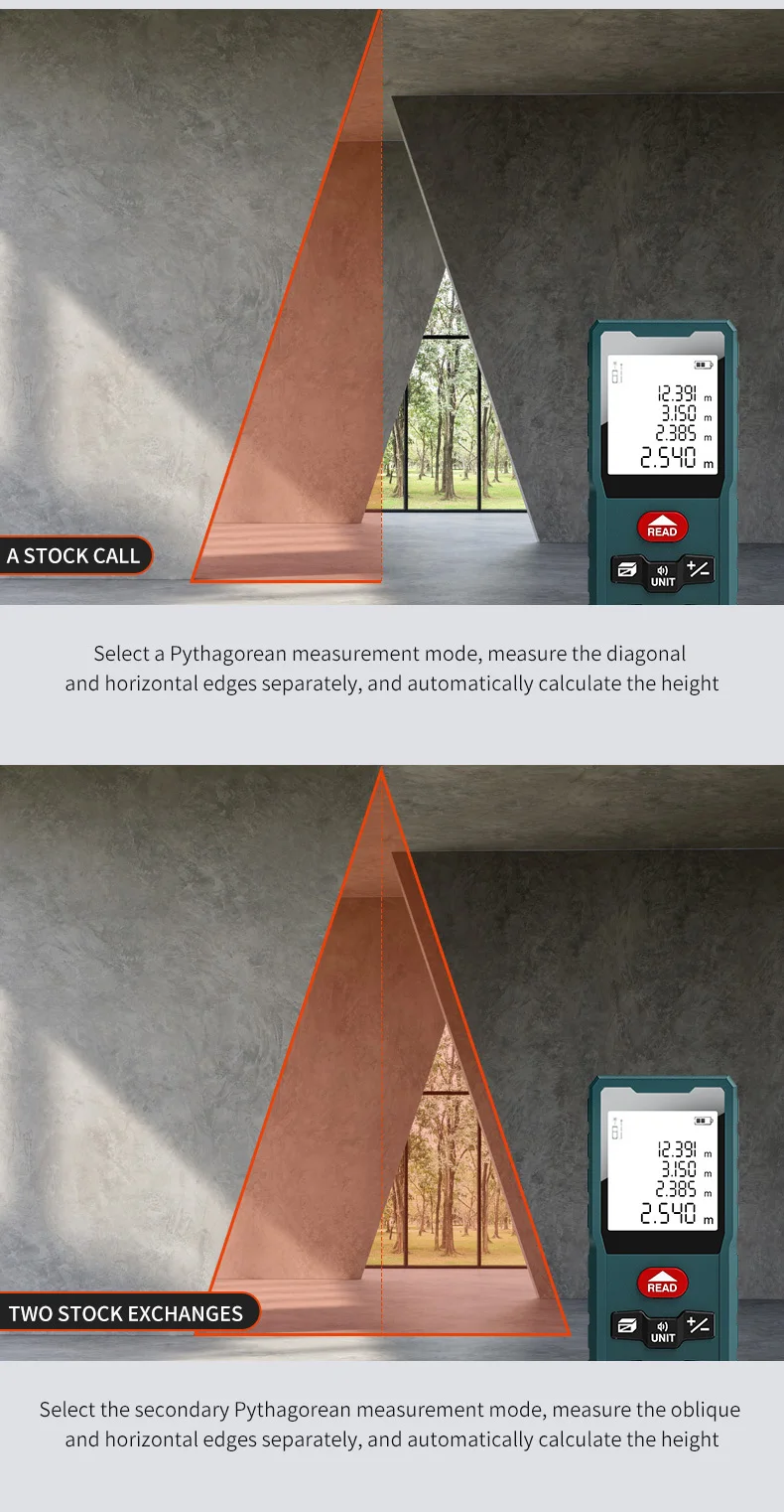 TULX Mini Laser Distance Meter 60m Range Finder Laser Tape Measure Measuring Tool Device Ruler Test Digital Rangefinder