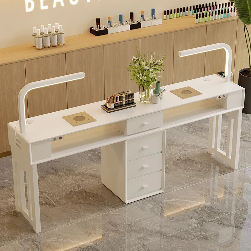 

Современный маникюрный стол в кремовом стиле, скандинавский многофункциональный двухслойный стол для маникюра с местом для хранения, деревянная мебель для салона красоты, стол для маникюра FYNT