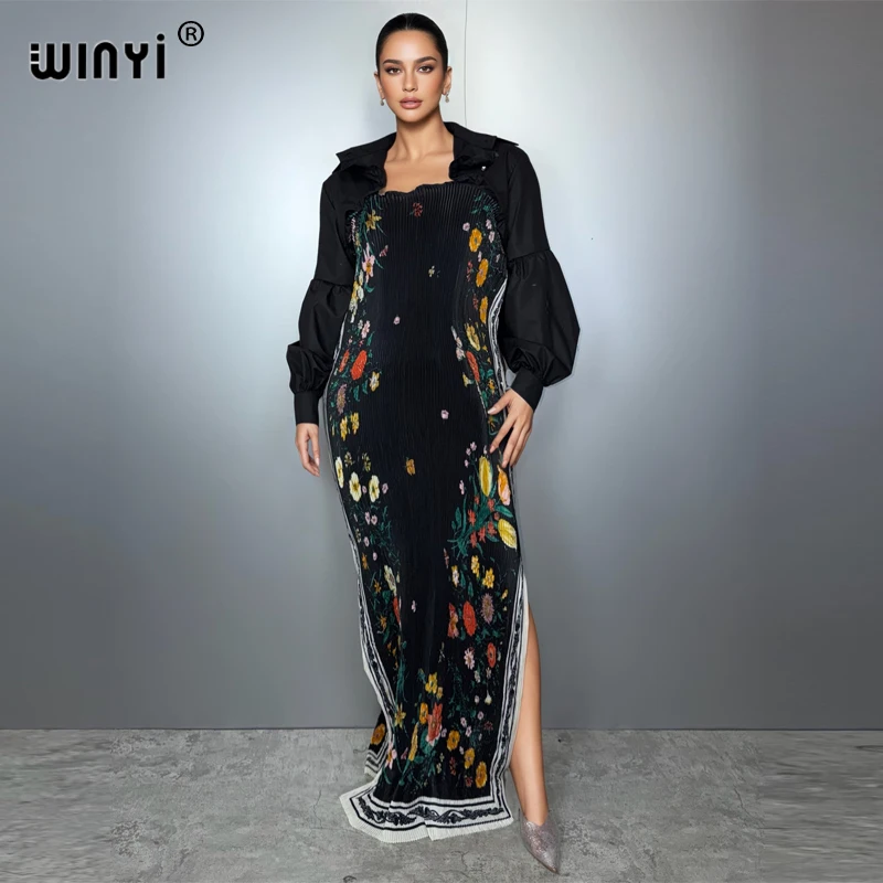 

WINYI эластичное тонкое платье уличная одежда с принтом мусульманский женский кафтан популярный Рамадан кафтан мода Ближний Восток Абая Дубай класса люкс