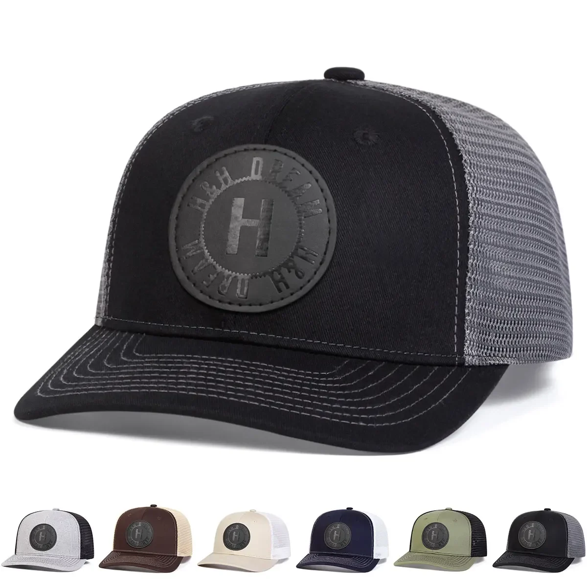 Unisex H Runde Baseballkappen mit Lederetikett für Frühling und Sommer, verstellbare Freizeithüte für den Außenbereich, Sonnenschutzhut