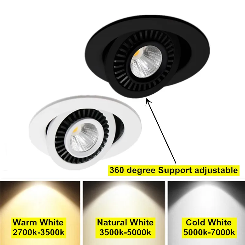 

Dimmable 360° Rotatable Angle LED Recessed Downlight 5W 7W 10W 12W 18W Warm/Natural/Cold White LED Ceiling Spot Light