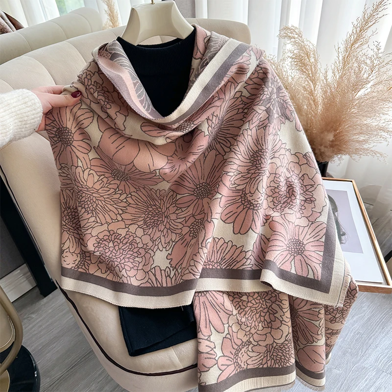 New Luxury Brand Two-Sided Jacquard Scarf pashmina Cashmere Soft Warm Fringe Pashmina Shawl Winter Coldproof Windproof Blanket